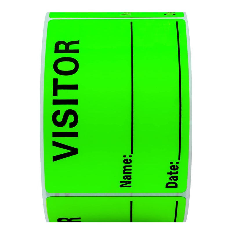 Hybsk Visitor Badge Stickers Guest Temporary Pass Name Identification Neon Fluorescent Green Labels 2 x 3 inch Stickers 300 Labels Per Roll (Fluorescent Green) - Image 2